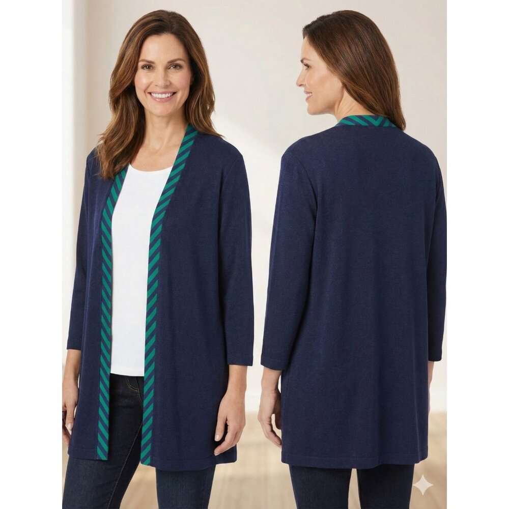 VTG 80s 90s LL Martin Navy Blue Cardigan 16P Petite Shoulder Pads Made in USA...
